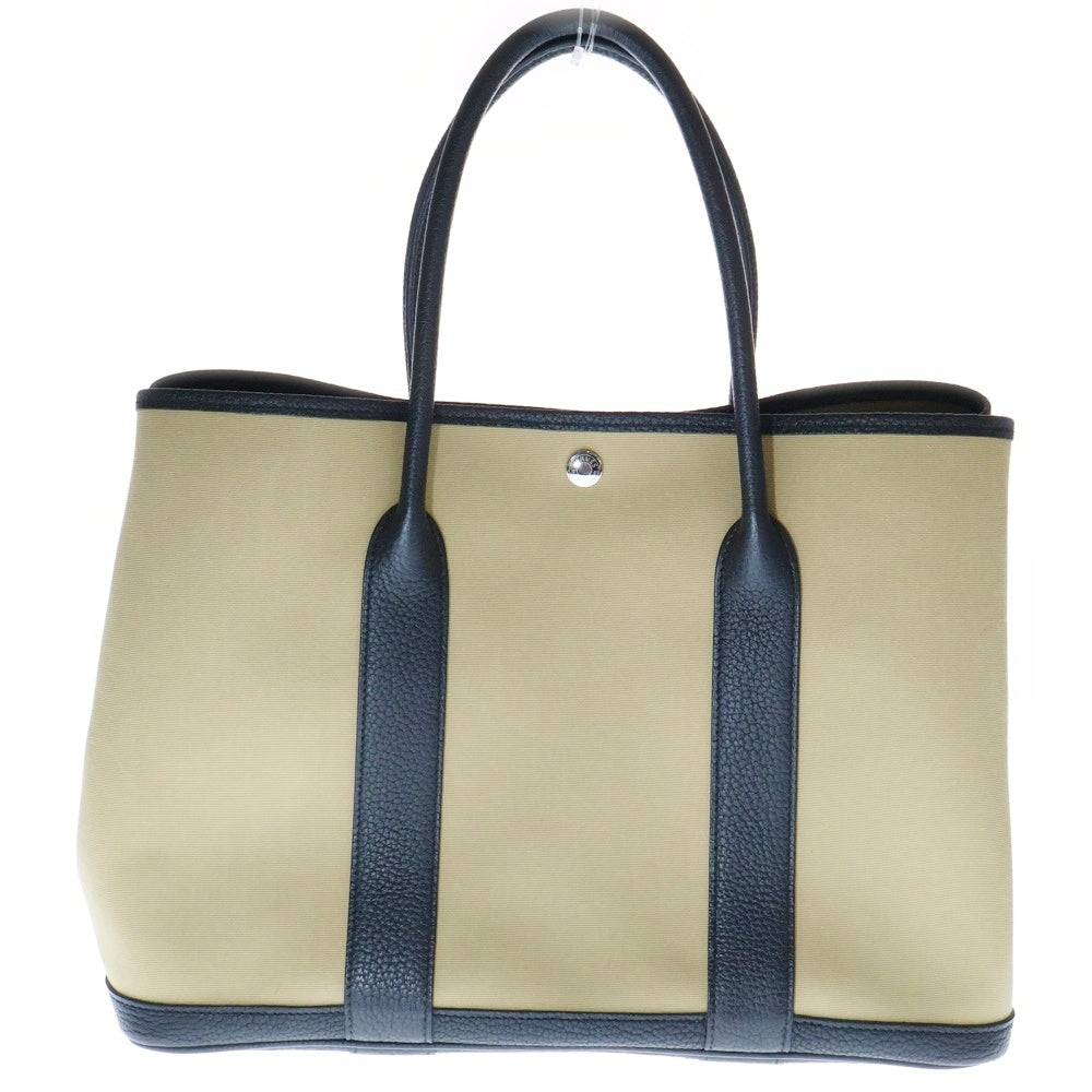 HERMES(エルメス) ガーデンパーティPM トワルオフィシェ ネゴンダ レザー切替キャンバスハンドバッグ ベージュ/ブラック レディース A刻印