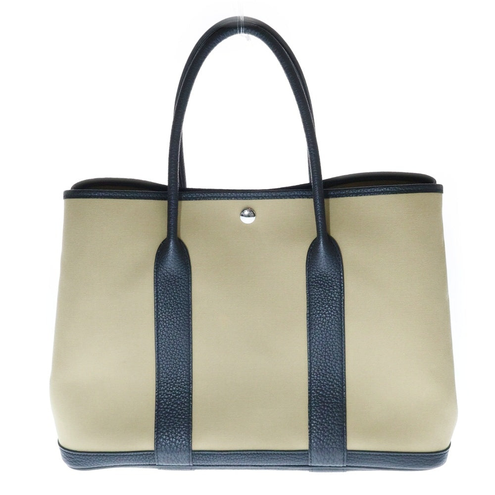 HERMES(エルメス) ガーデンパーティPM トワルオフィシェ ネゴンダ レザー切替キャンバスハンドバッグ ベージュ/ブラック レディース A刻印