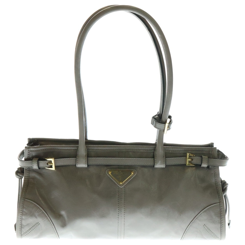 PRADA(プラダ) ボニー トライアングルロゴプレート ハンドバッグ グレージュ ゴールド金具 レザー 1BA426