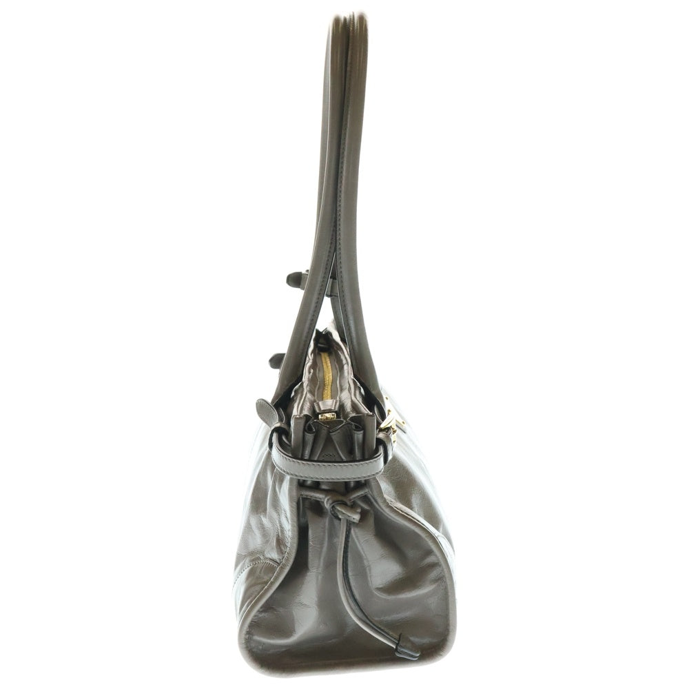 PRADA(プラダ) ボニー トライアングルロゴプレート ハンドバッグ グレージュ ゴールド金具 レザー 1BA426