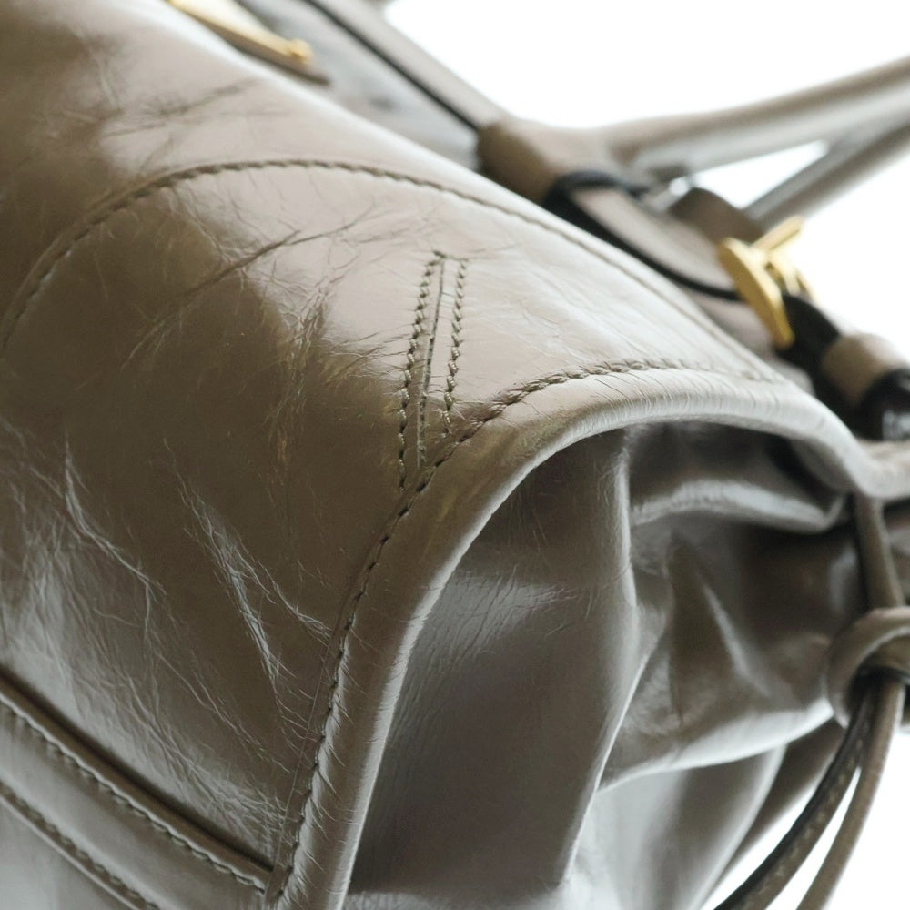 PRADA(プラダ) ボニー トライアングルロゴプレート ハンドバッグ グレージュ ゴールド金具 レザー 1BA426