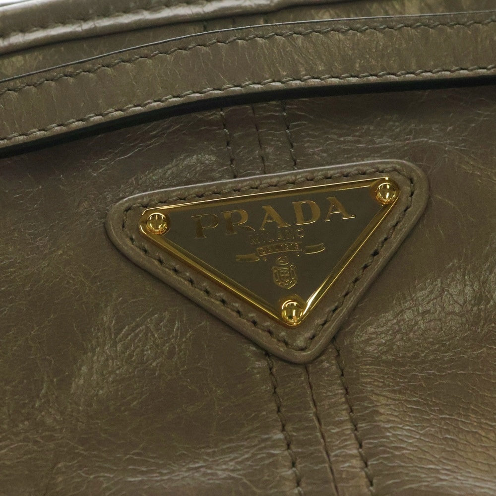 PRADA(プラダ) ボニー トライアングルロゴプレート ハンドバッグ グレージュ ゴールド金具 レザー 1BA426