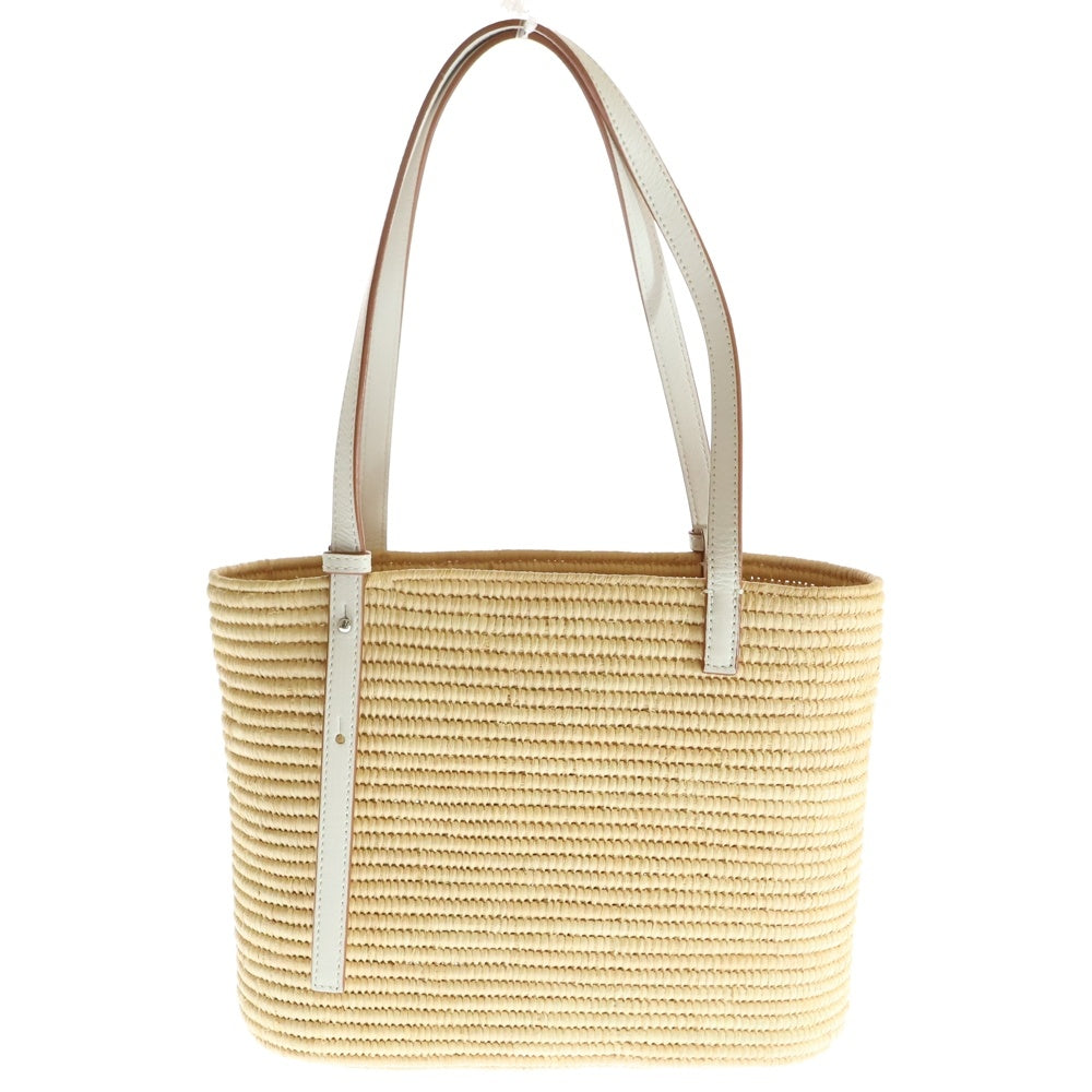 LOEWE(ロエベ) スクエア かごバッグ バスケット スモール ベージュ×ホワイト ラフィア×レザー ハンドバッグ アナグラムロゴ