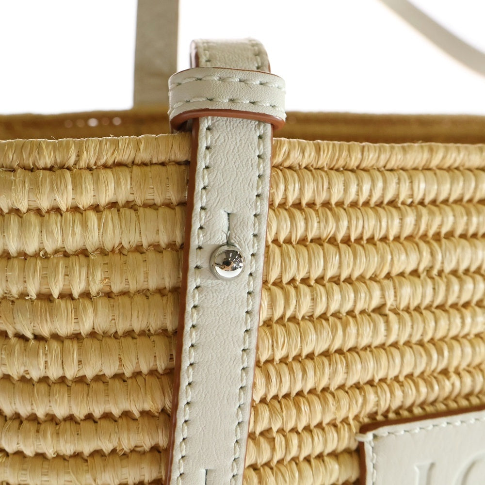 LOEWE(ロエベ) スクエア かごバッグ バスケット スモール ベージュ×ホワイト ラフィア×レザー ハンドバッグ アナグラムロゴ