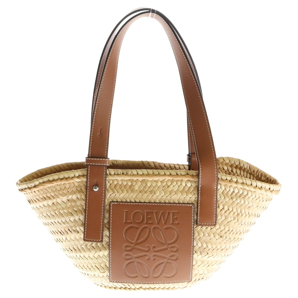 LOEWE(ロエベ) かごバッグ バスケット スモール ベージュ×ブラウン ラフィア×レザー ハンドバッグ アナグラムロゴ