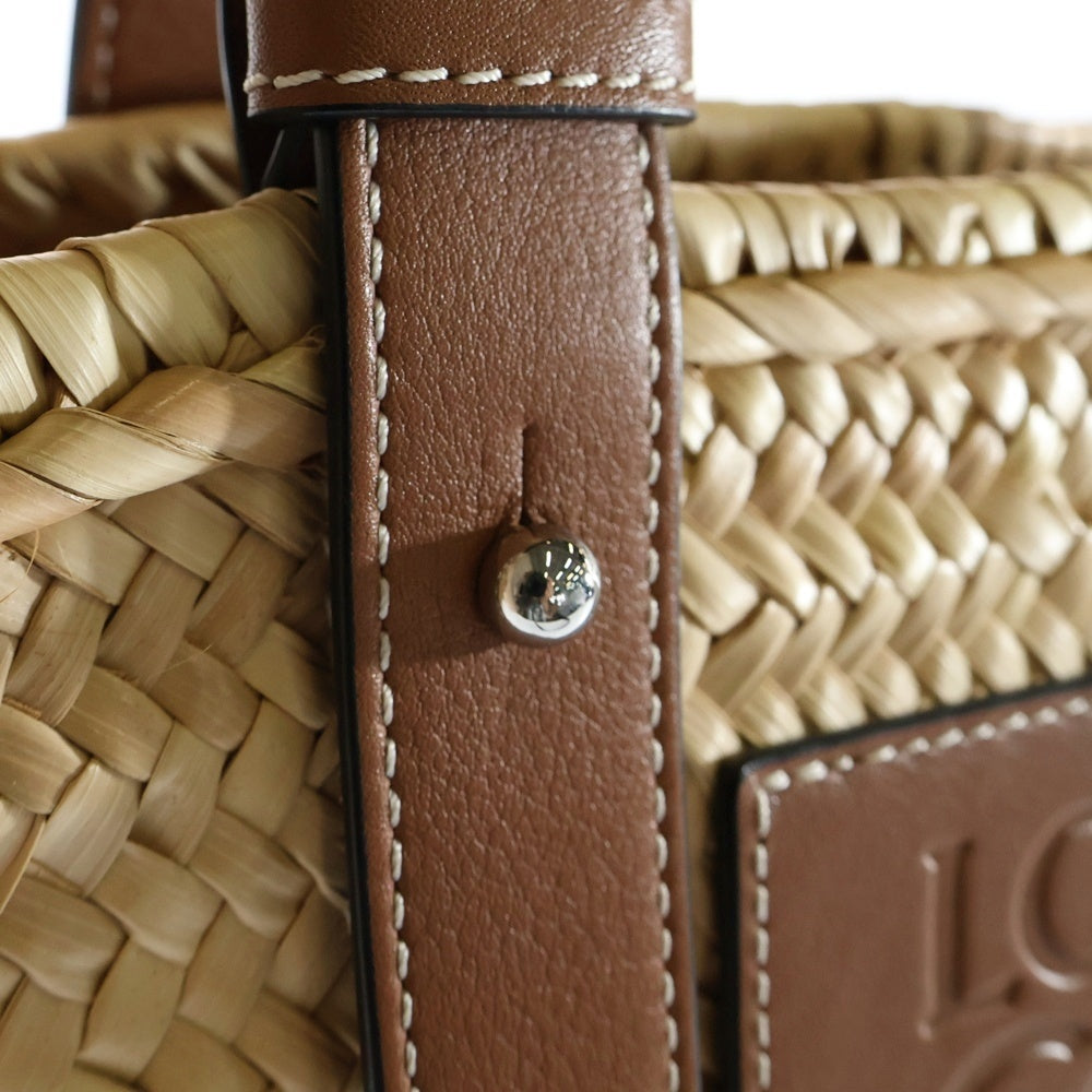 LOEWE(ロエベ) かごバッグ バスケット スモール ベージュ×ブラウン ラフィア×レザー ハンドバッグ アナグラムロゴ