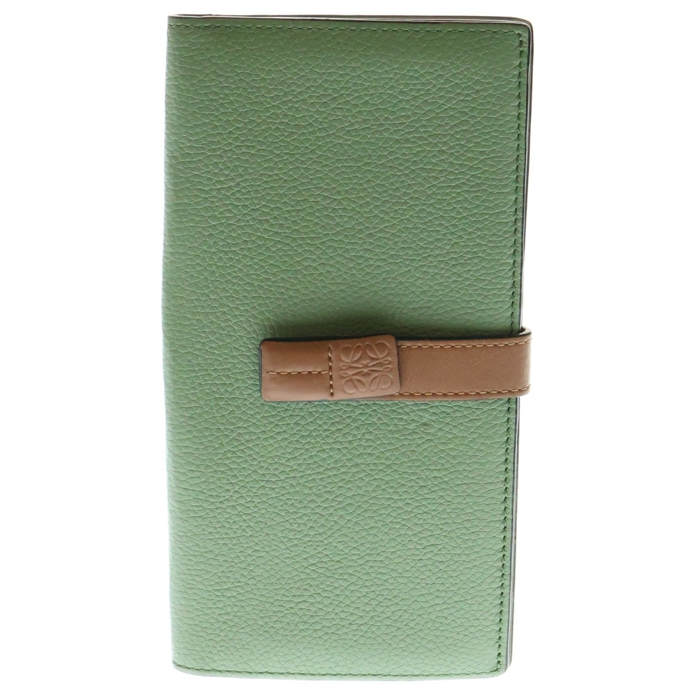 LOEWE(ロエベ) バーティカルウォレット ロングウォレット 長財布 ライトグリーン×ブラウン シルバー金具 レザー