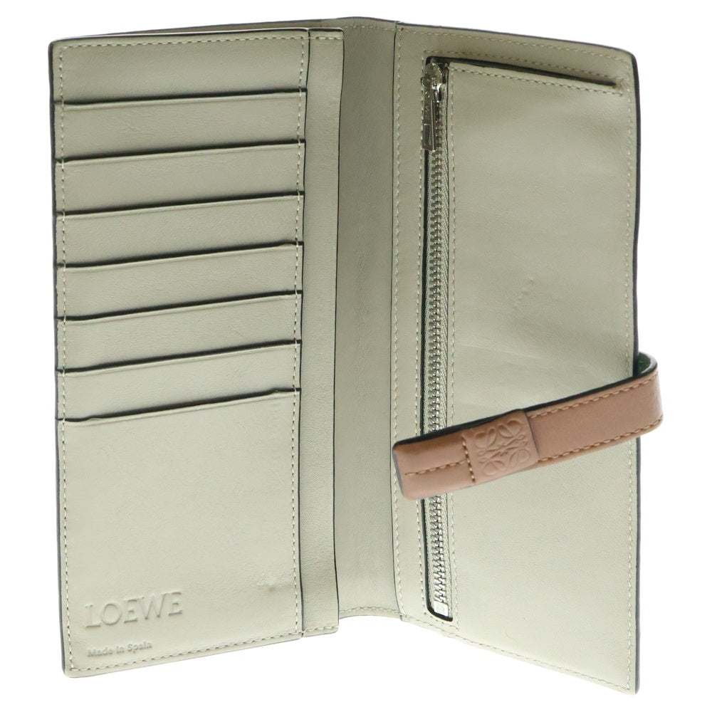 LOEWE(ロエベ) バーティカルウォレット ロングウォレット 長財布 ライトグリーン×ブラウン シルバー金具 レザー
