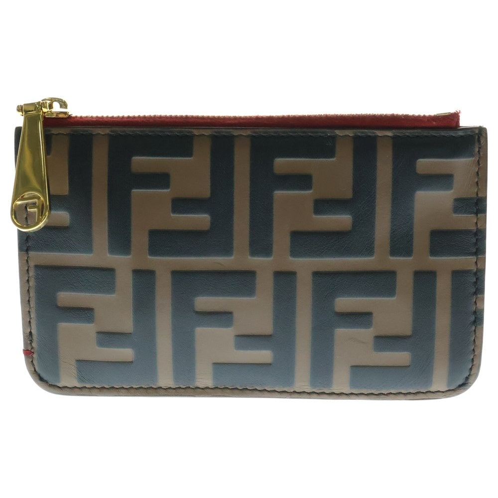 FENDI(フェンディ) ズッカ フラグメントケース カードケース ポーチ 小物入れ バッグチャーム ブラウン×レッド ゴールド金具 レザー 8AP161