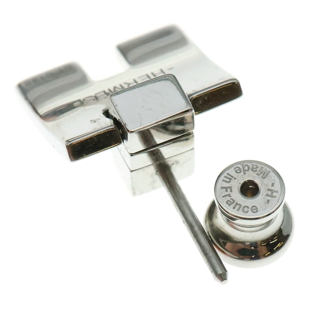 HERMES(エルメス) アイリーン Hロゴプレート ピアス シルバー/ボルドー