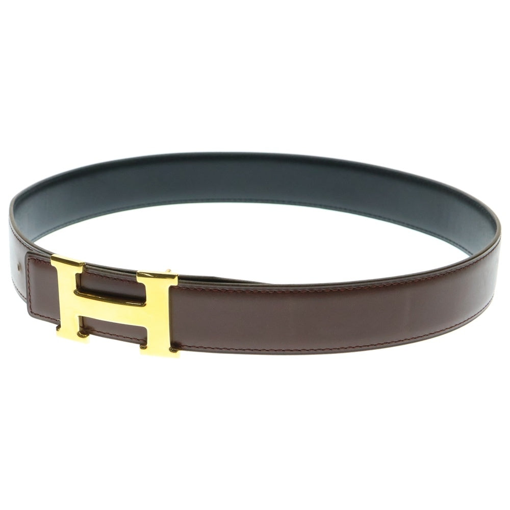 HERMES(エルメス) コンスタンス Hロゴバックル リバーシブル レザー ベルト ゴールド金具 ブラック/ブラウン □A刻印