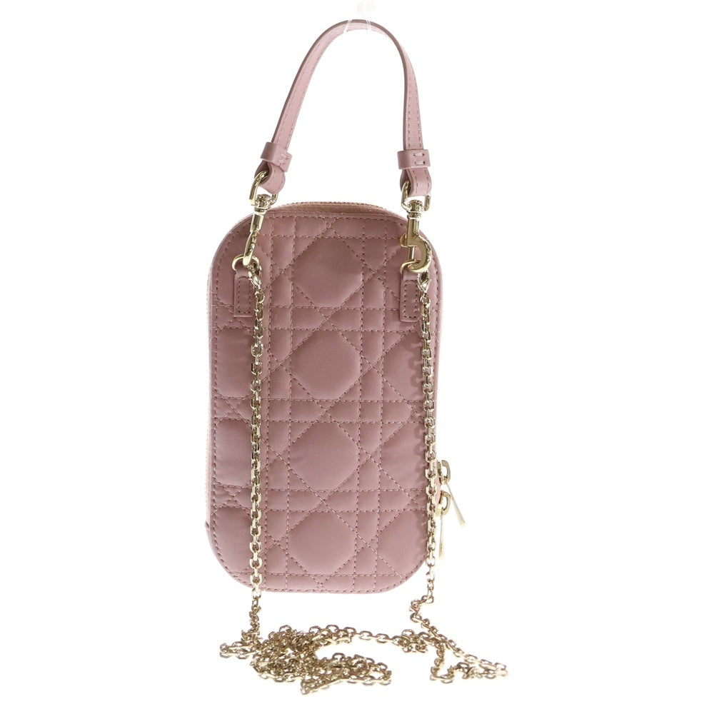 Christian Dior(クリスチャンディオール) LADY DIOR レディディオール カナージュ ラムスキン レザー フォンホルダー ハンドバッグ ピンク