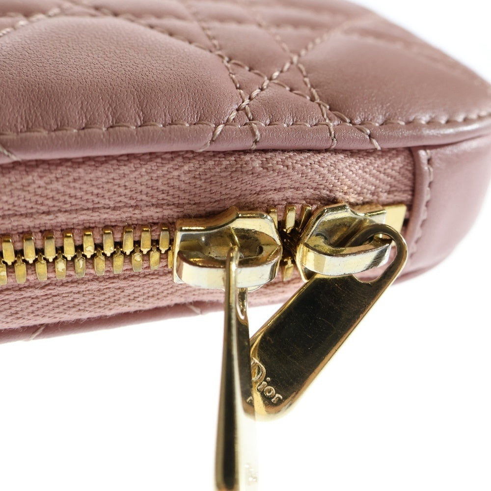 Christian Dior(クリスチャンディオール) LADY DIOR レディディオール カナージュ ラムスキン レザー フォンホルダー ハンドバッグ ピンク