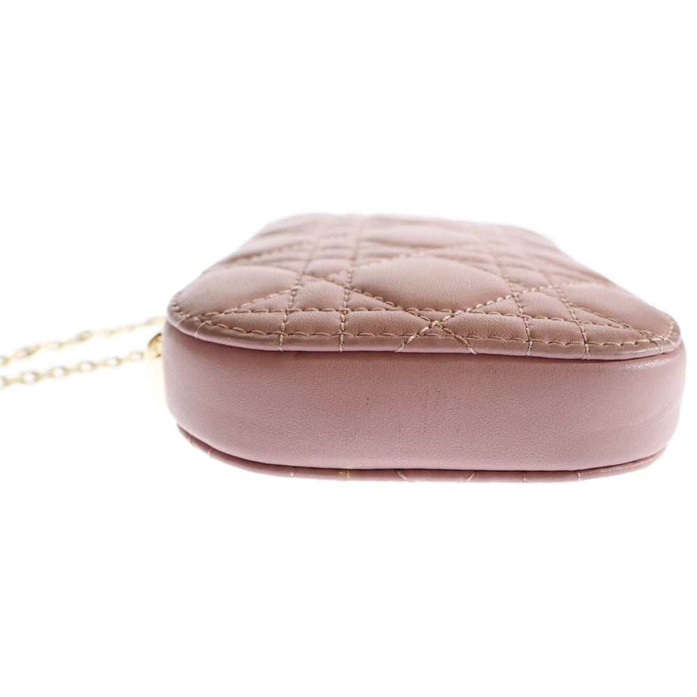 Christian Dior(クリスチャンディオール) LADY DIOR レディディオール カナージュ ラムスキン レザー フォンホルダー ハンドバッグ ピンク