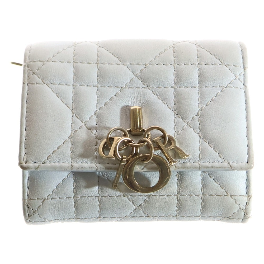 Christian Dior(クリスチャンディオール) マイディオール ハイビスカス Lジップ ウォレット コンパクトウォレット コインケース ゴールド金具 ライトブルー レザー