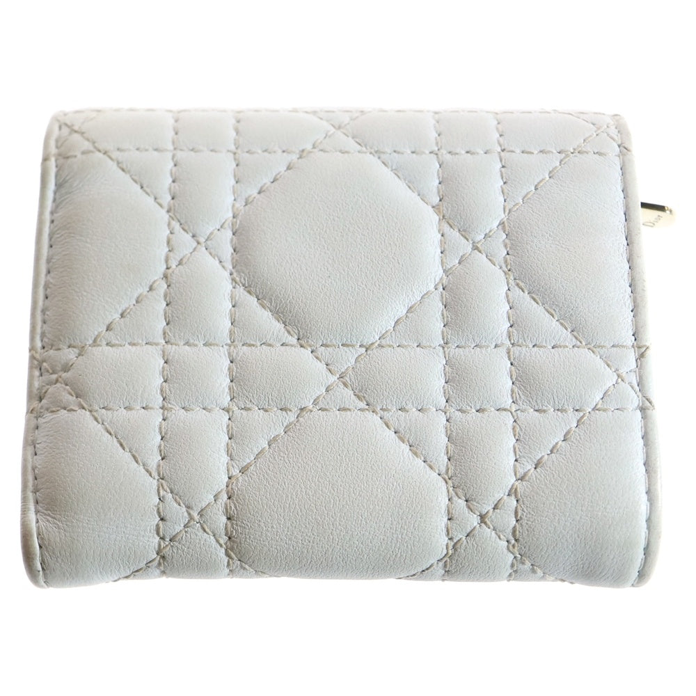 Christian Dior(クリスチャンディオール) マイディオール ハイビスカス Lジップ ウォレット コンパクトウォレット コインケース ゴールド金具 ライトブルー レザー