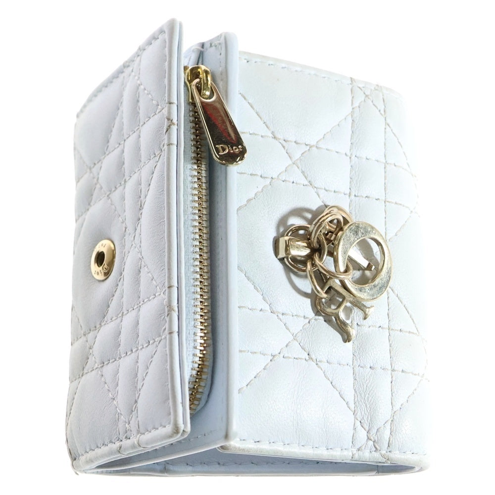 Christian Dior(クリスチャンディオール) マイディオール ハイビスカス Lジップ ウォレット コンパクトウォレット コインケース ゴールド金具 ライトブルー レザー