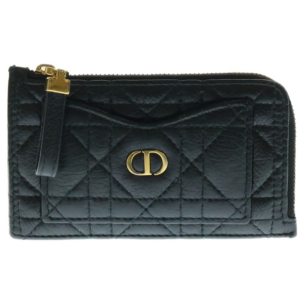 Christian Dior(クリスチャンディオール) ディオールカロ ジップカードホルダー フラグメントケース 名刺入れ 小物入れ ブラック ゴールド金具 レザー