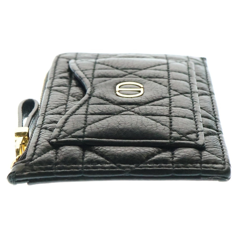 Christian Dior(クリスチャンディオール) ディオールカロ ジップカードホルダー フラグメントケース 名刺入れ 小物入れ ブラック ゴールド金具 レザー