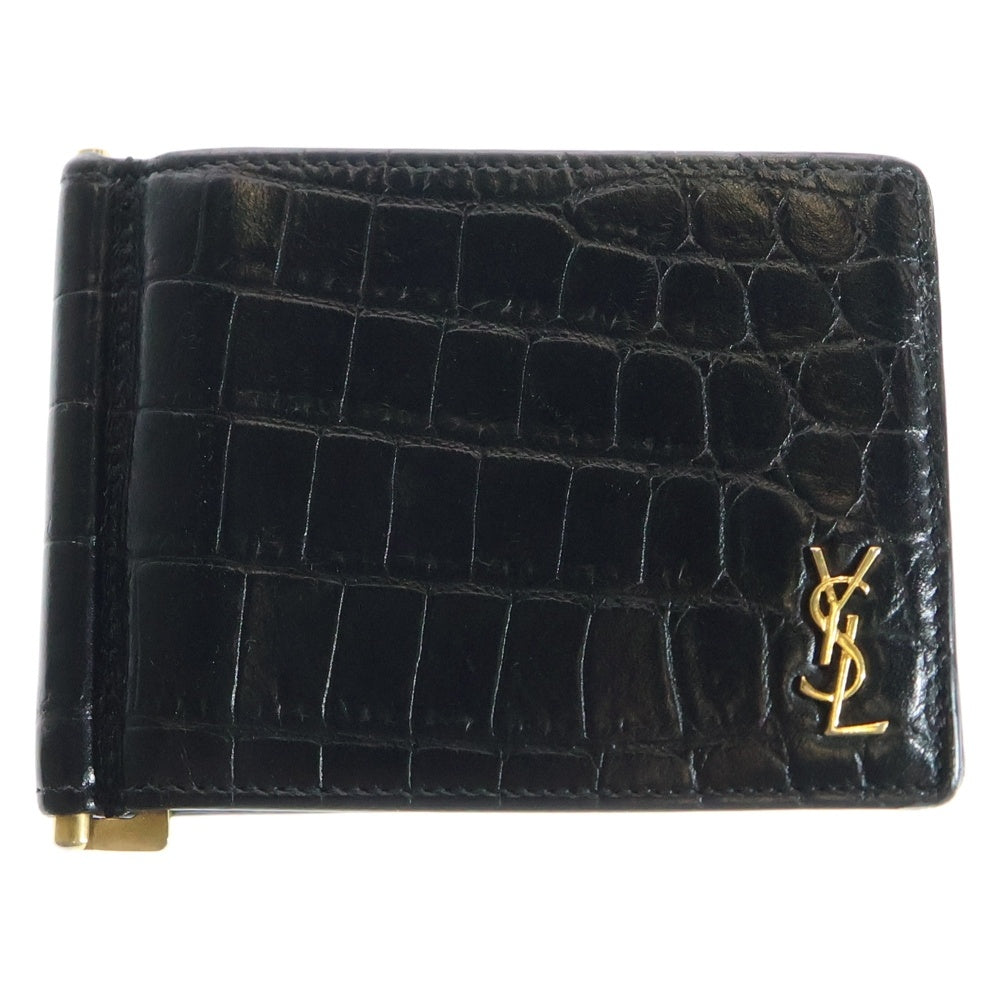 SAINT LAURENT PARIS(サンローランパリ) 二つ折り財布 マネークリップ ブラック レザー 財布 コンパクトウォレット