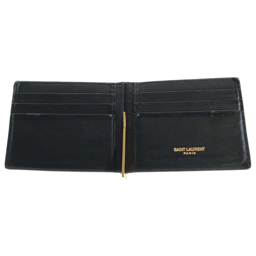 SAINT LAURENT PARIS(サンローランパリ) 二つ折り財布 マネークリップ ブラック レザー 財布 コンパクトウォレット