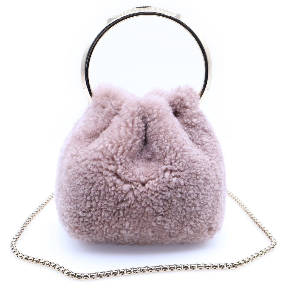 JIMMY CHOO(ジミーチュウ) ボンボン バケット ファー タッセル 2WAY ハンド チェーン ショルダーバッグ ゴールド金具 ピンク/ベージュ