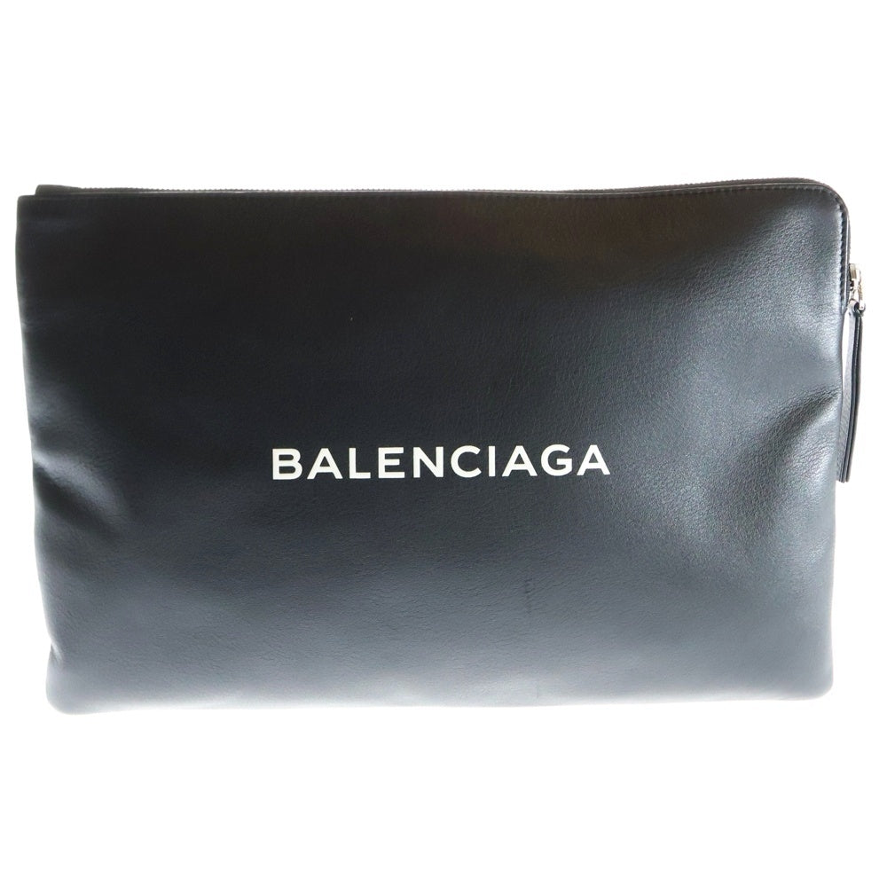 BALENCIAGA(バレンシアガ) ロゴ クラッチバッグ セカンドバッグ ブラック シルバー金具 レザー 492467