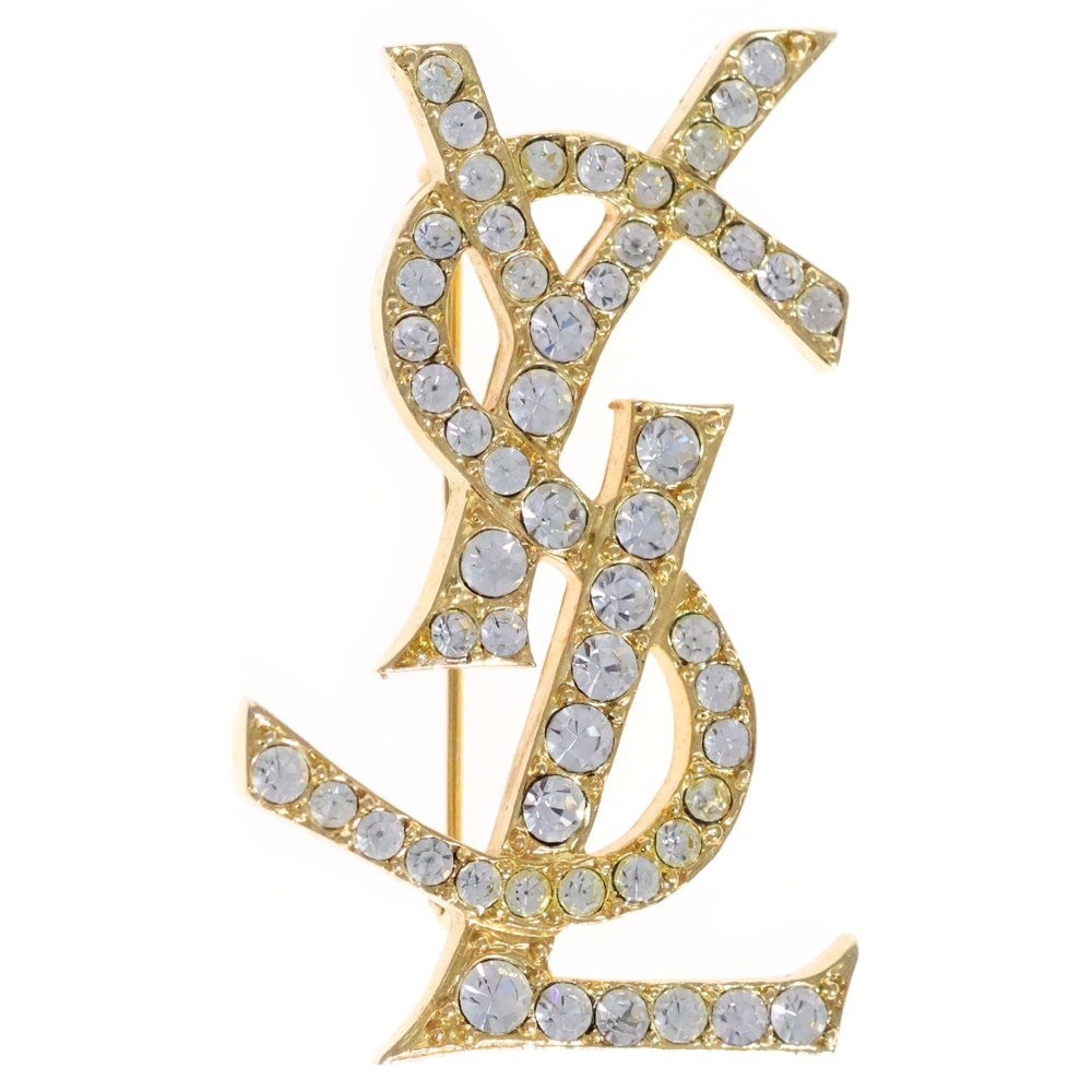 YVES SAINT LAURENT(イヴサンローラン) カサンドラロゴ ブローチ ラインストーン GP