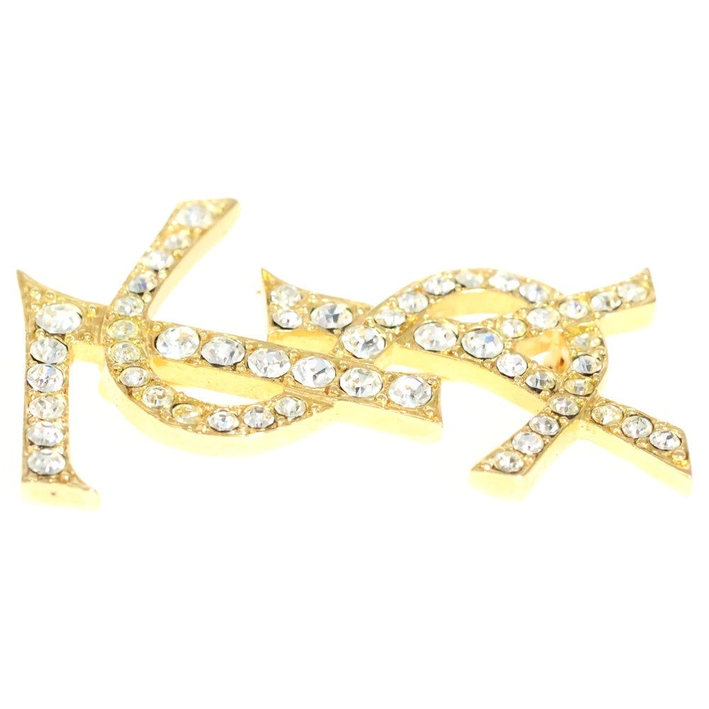 YVES SAINT LAURENT(イヴサンローラン) カサンドラロゴ ブローチ ラインストーン GP