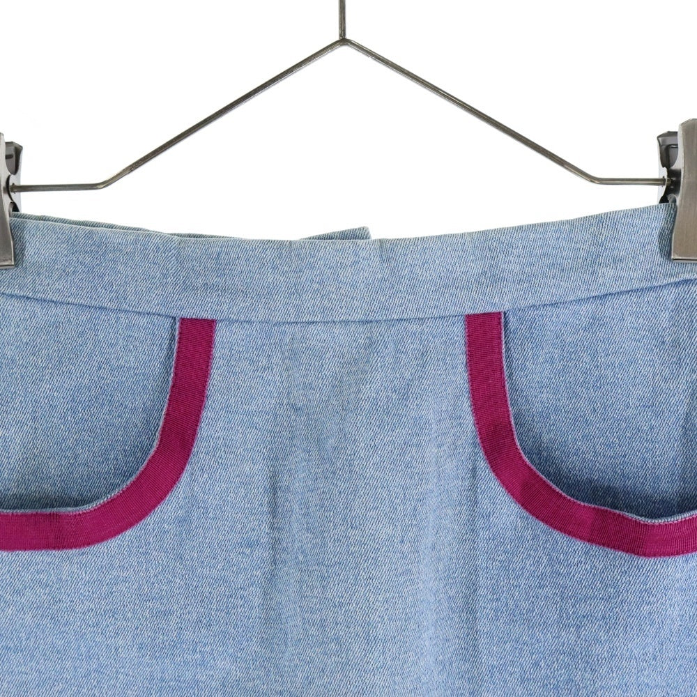 CHANEL(シャネル) バックジップ デニムカットオフスカート ブルー×ピンク