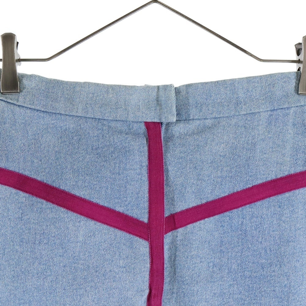 CHANEL(シャネル) バックジップ デニムカットオフスカート ブルー×ピンク