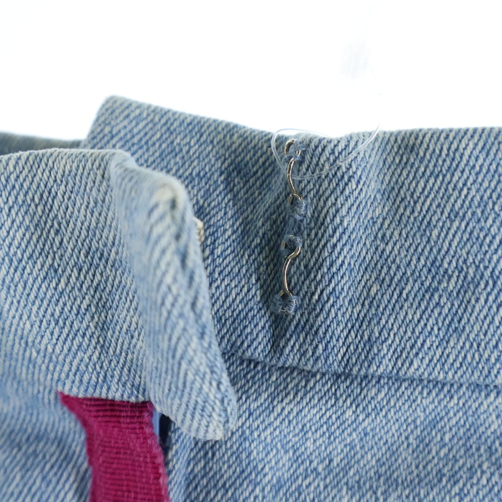 CHANEL(シャネル) バックジップ デニムカットオフスカート ブルー×ピンク