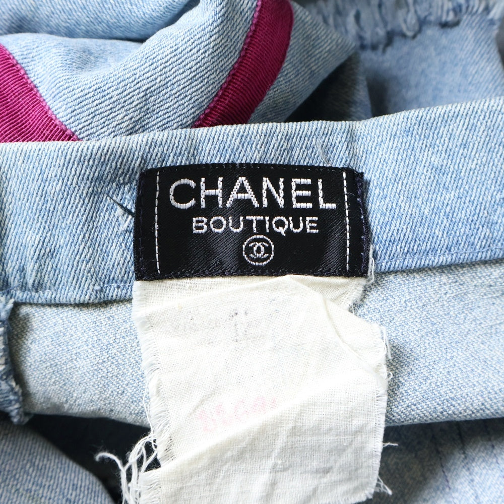 CHANEL(シャネル) バックジップ デニムカットオフスカート ブルー×ピンク