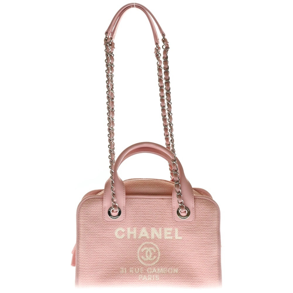 CHANEL(シャネル) ココマーク ドーヴィルライン ボーリング 2WAY レザー切替キャンバスハンドバッグ チェーンショルダーバッグ ピンク レディース A92750