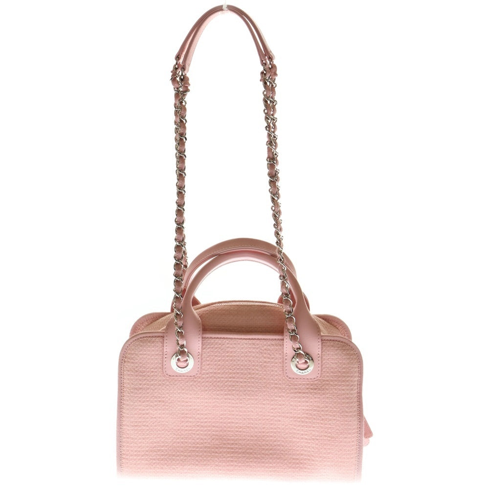 CHANEL(シャネル) ココマーク ドーヴィルライン ボーリング 2WAY レザー切替キャンバスハンドバッグ チェーンショルダーバッグ ピンク レディース A92750