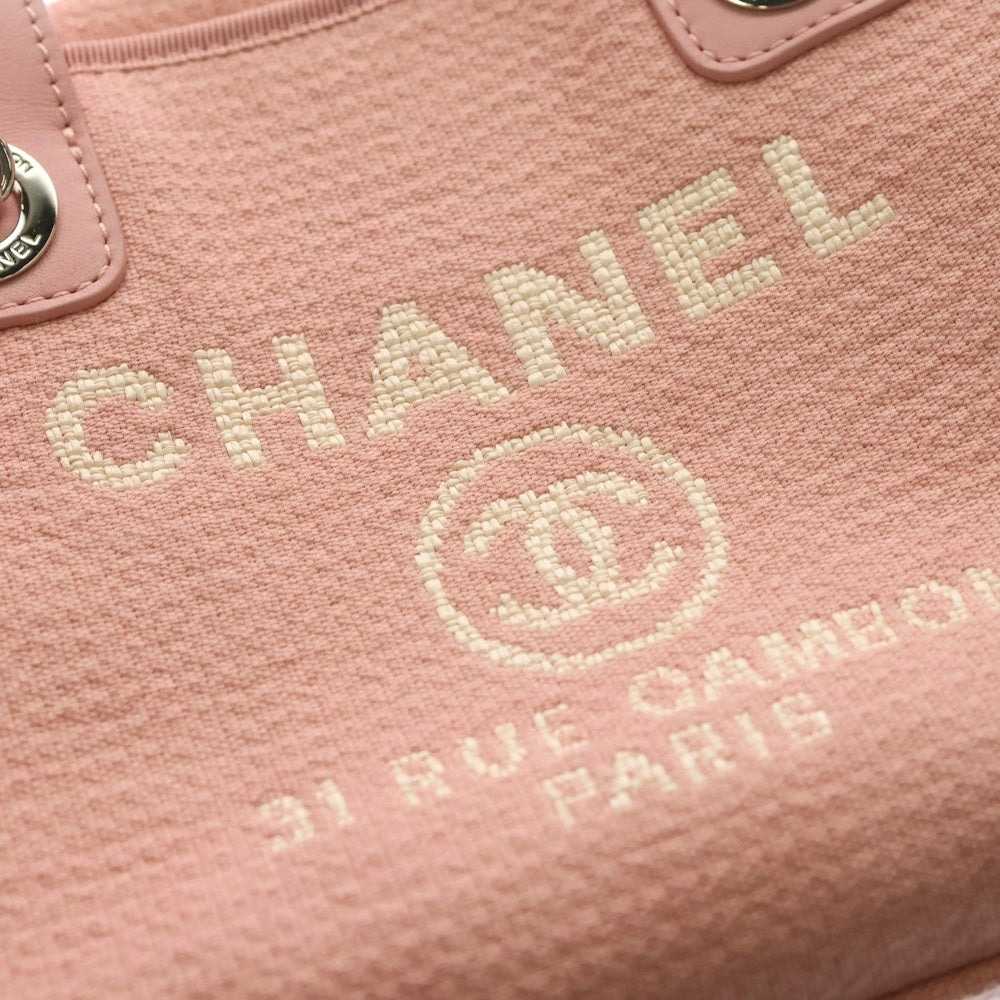 CHANEL(シャネル) ココマーク ドーヴィルライン ボーリング 2WAY レザー切替キャンバスハンドバッグ チェーンショルダーバッグ ピンク レディース A92750
