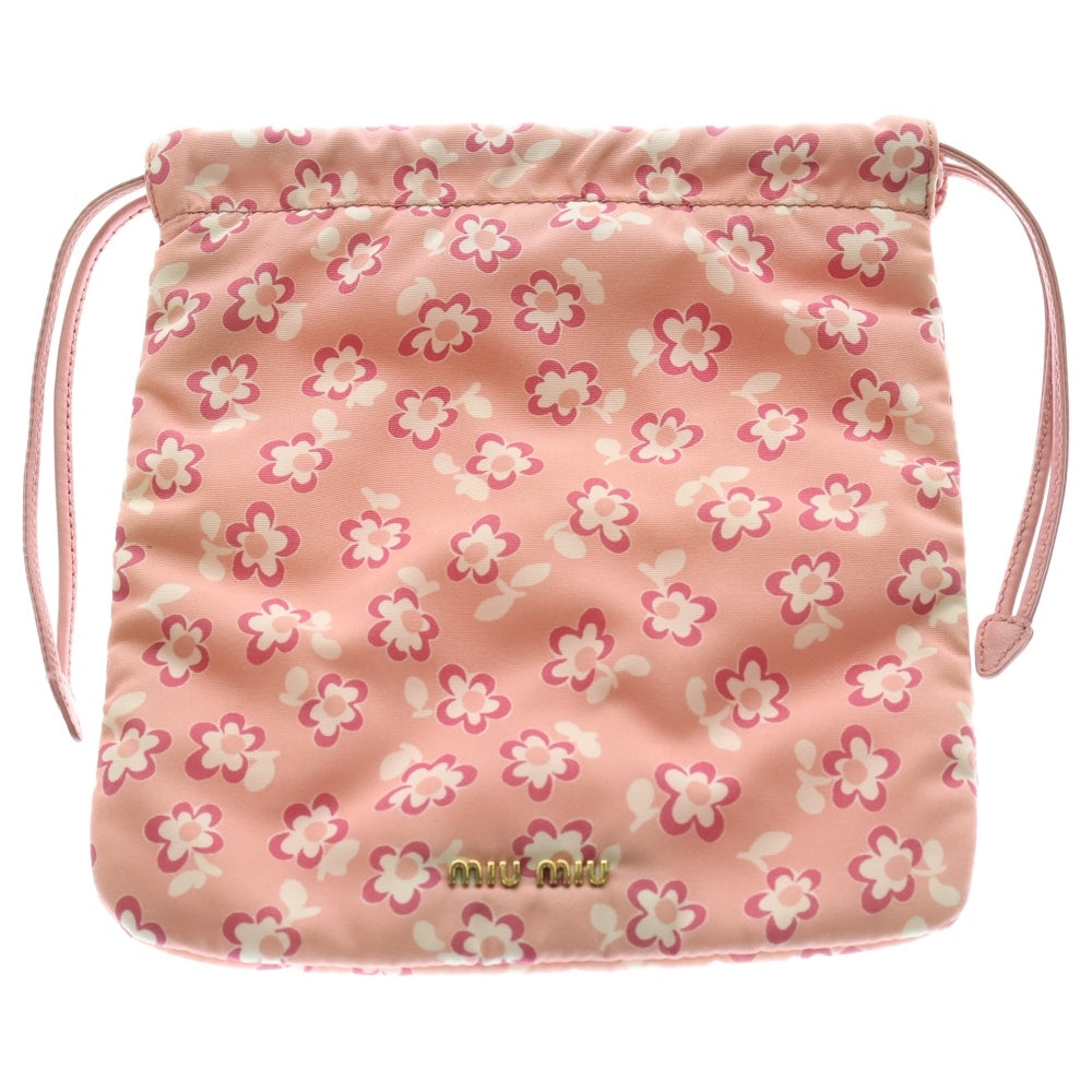 miumiu(ミュウミュウ) 巾着ポーチ ハンドバッグ ミニバッグ 花柄 フラワーモチーフ ピンク ナイロン