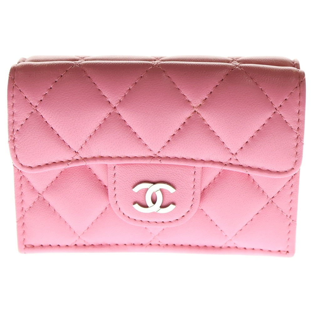 CHANEL(シャネル) マトラッセ スモール フラップ ウォレット 三つ折り財布 ピンク ラムスキン シルバー金具