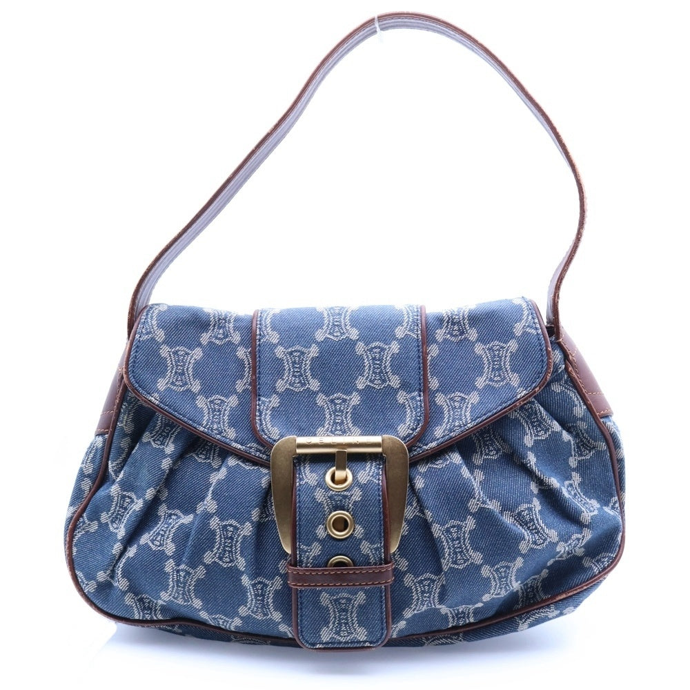 CELINE(セリーヌ) パリ マカダム ワンショルダーバッグ ハンドバッグ ネイビー デニム×レザー ヴィンテージ
