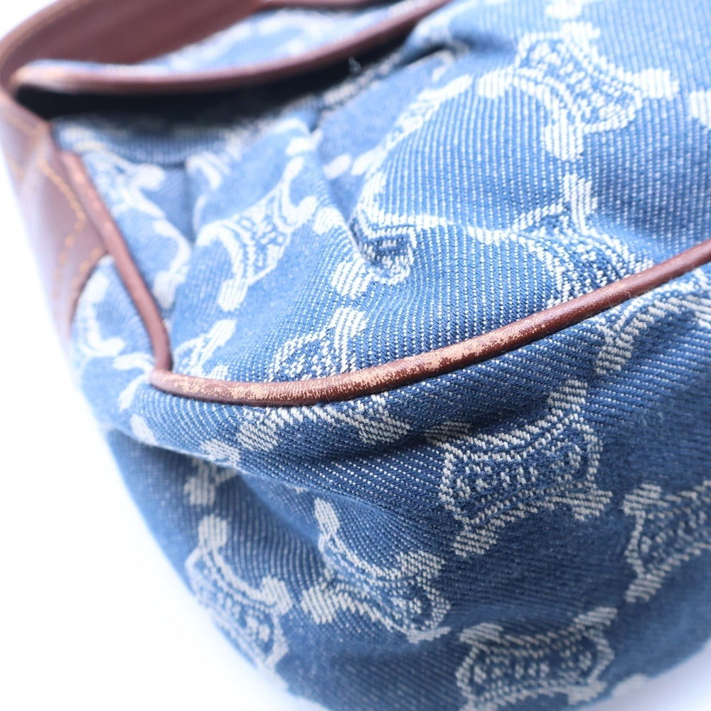 CELINE(セリーヌ) パリ マカダム ワンショルダーバッグ ハンドバッグ ネイビー デニム×レザー ヴィンテージ