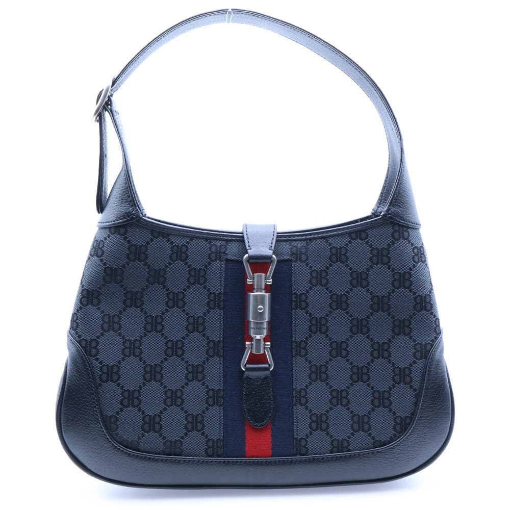 BALENCIAGA(バレンシアガ) ×グッチ ザ ハッカープロジェクト ジャッキー1961 ワンショルダーバッグ ブラック キャンバス×レザー 680118