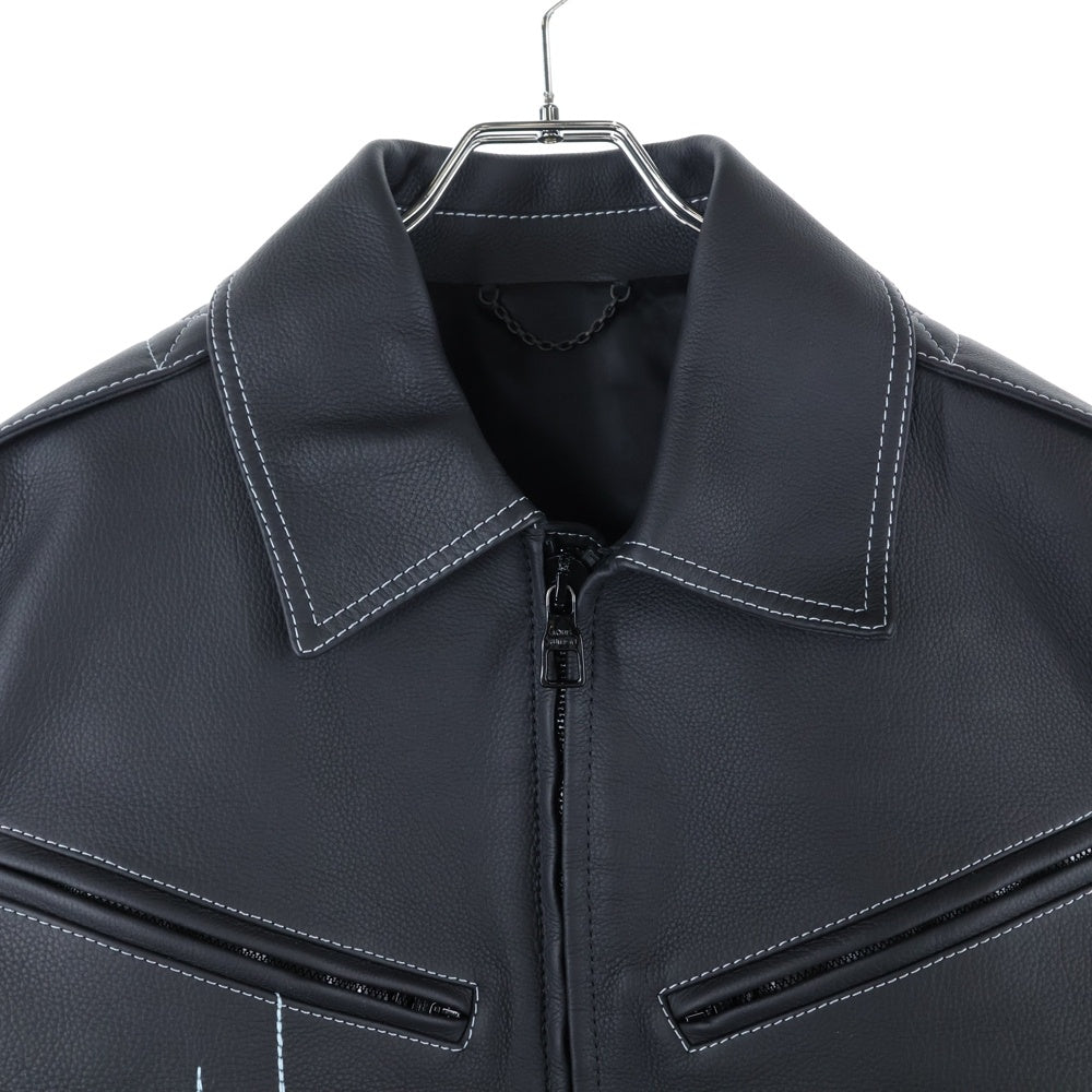 LOUIS VUITTON(ルイヴィトン) 23SS LV Frequency Chic Leather Blouson フリークエンシー シック モノグラム 刺繍 レザーブルゾン ジャケット ブラック RM2319 VN6 HOL10E