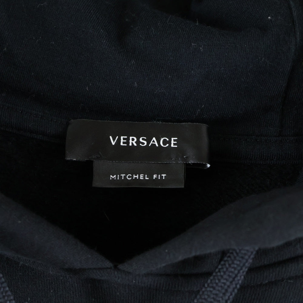 VERSACE(ヴェルサーチ) 24SS ラ メドゥーサ ドローコードチャーム ロゴ刺繍 プルオーバースウェットパーカー フーディー ブラック 1008661