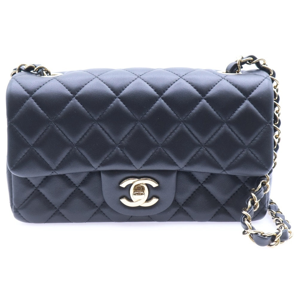 CHANEL(シャネル) ミニマトラッセ20 シングルフラップ シングルチェーン ショルダーバッグ ブラック ラムスキン ゴールド金具