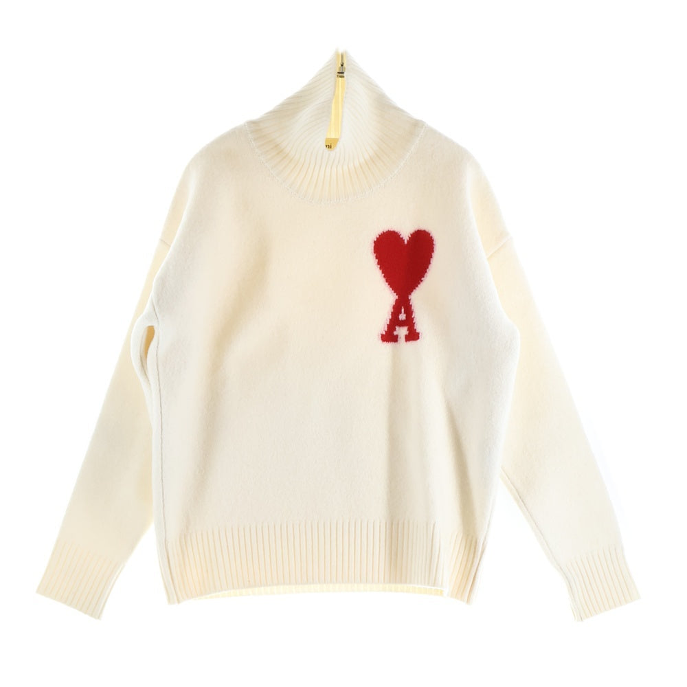 ami paris(アミパリス) 21AW Ami de Coeur アミ ドゥ クール ロゴジャガード タートルネック プルオーバー 長袖ニット セーター ホワイト H21K203.018