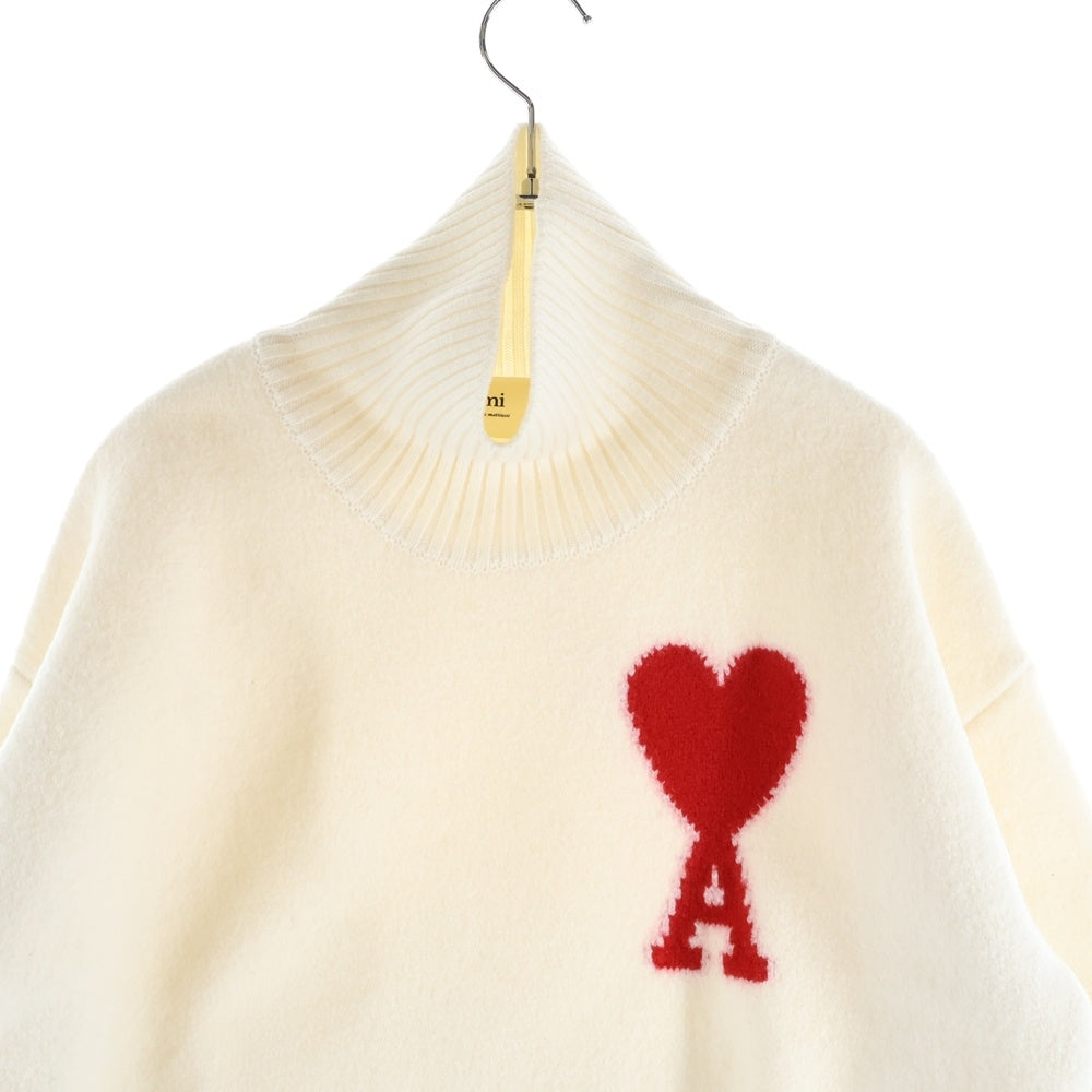 ami paris(アミパリス) 21AW Ami de Coeur アミ ドゥ クール ロゴジャガード タートルネック プルオーバー 長袖ニット セーター ホワイト H21K203.018