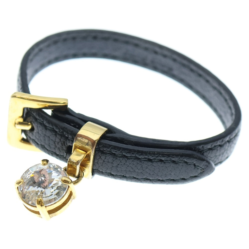 miumiu(ミュウミュウ) ストーンブレスレット ベルト ブラック レザー ゴールド金具