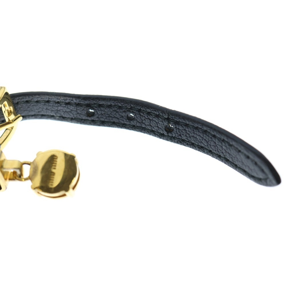miumiu(ミュウミュウ) ストーンブレスレット ベルト ブラック レザー ゴールド金具