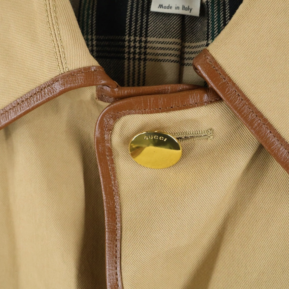 GUCCI(グッチ) 20SS LIGHT COTTON TRENCH COAT オーバーサイズコットンチノレザー切替ロングコート 620802 Z8AI0