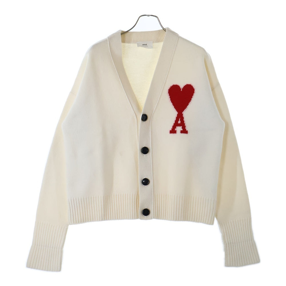 ami paris(アミパリス) Ami de Coeur アミ ドゥ クール ハートロゴジャガード ウール ニット カーディガン ホワイト H21K303.018